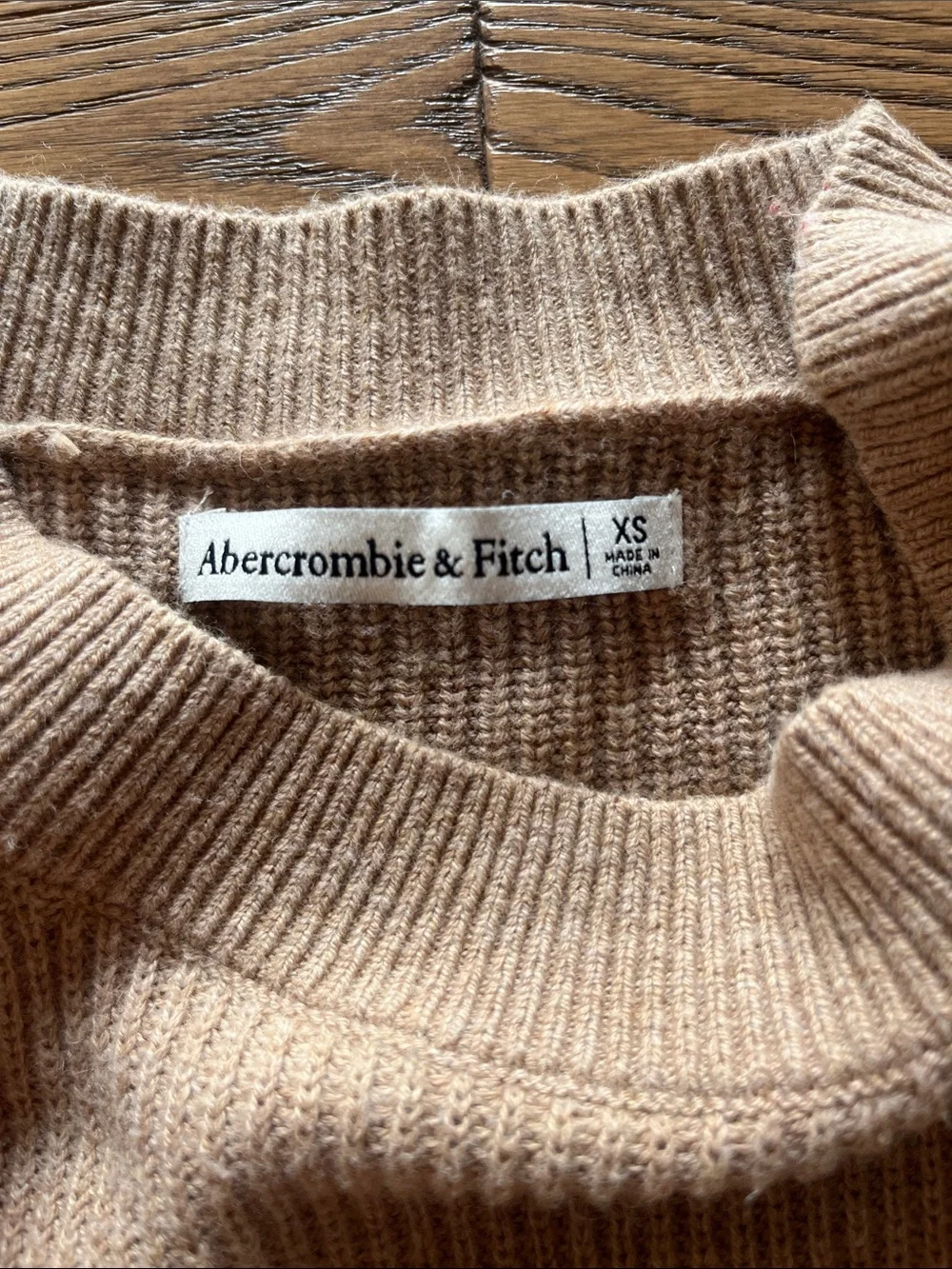 Abercrombie & Fitch Beige Ribbed Maxi Dress with Side Slit and Puff Sleeves